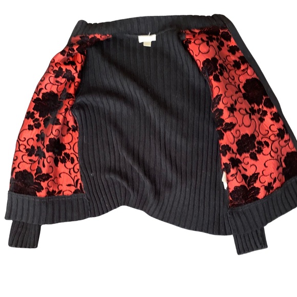 Christopher & Banks Black Red Floral Zip Sweater Jacket Size L 2006 - Picture 3 of 9
